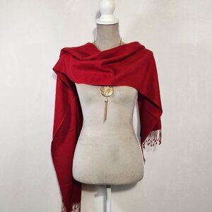 Pashmina Silk Blend Women's 12" x 60" Solid Red Fringe Trim Hand Made Scarf NWT